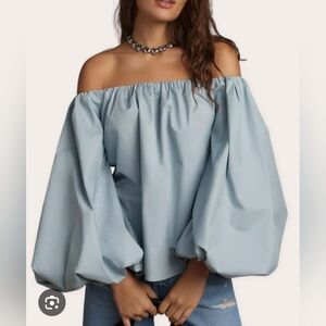 MARE MARE Rina Top Blue Puff Sleeve Off shoulder Anthropologie